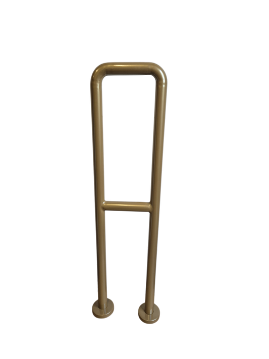 Brass effect handrail for theatre and playhouse staircase by Warrior Weld