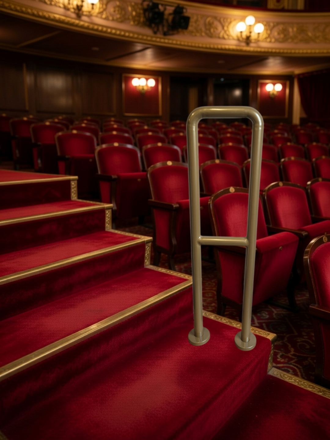 Made to measure brass effect theatre handrail fabricated in Halifax